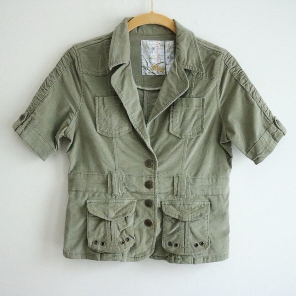 Green Short Sleeve Corduroy Utility Jacket